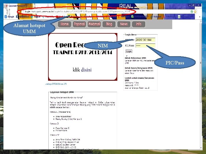 Alamat hotspot UMM NIM PIC/Pass 