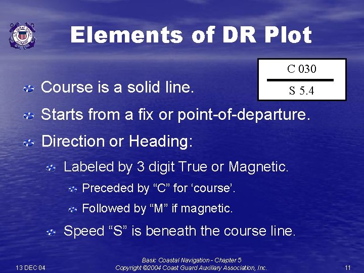 Elements of DR Plot C 030 Course is a solid line. S 5. 4