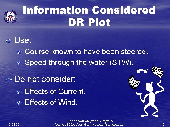 Information Considered DR Plot Use: Course known to have been steered. Speed through the