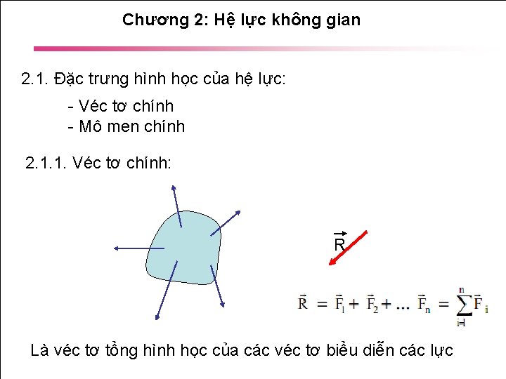 Chương 2: Hệ lực không gian 2. 1. Đặc trưng hình học của hệ