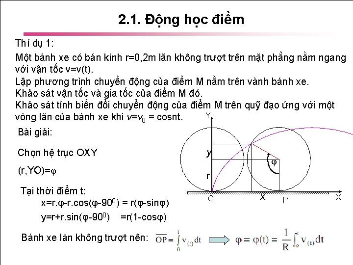 2. 1. Động học điểm Thí dụ 1: Một bánh xe có bán kính