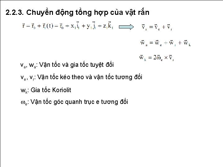 2. 2. 3. Chuyển động tổng hợp của vật rắn va, wa: Vận tốc