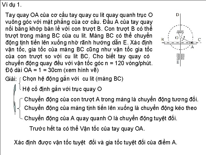Ví dụ 1. Tay quay OA của cơ cấu tay quay cu lit quay