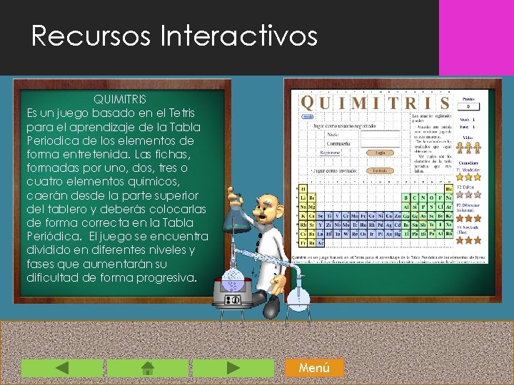 Recursos Interactivos QUIMITRIS Es un juego basado en el Tetris para el aprendizaje de