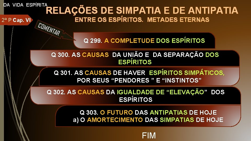 DA VIDA ESPÍRITA RELAÇÕES DE SIMPATIA E DE ANTIPATIA 2ª P Cap. VI ENTRE