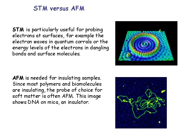 STM versus AFM STM is particularly useful for probing electrons at surfaces, for example
