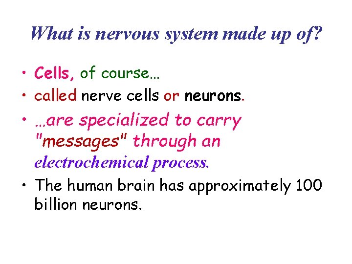 What is nervous system made up of? • Cells, of course… • called nerve