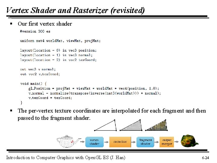 Vertex Shader and Rasterizer (revisited) § Our first vertex shader § The per-vertex texture