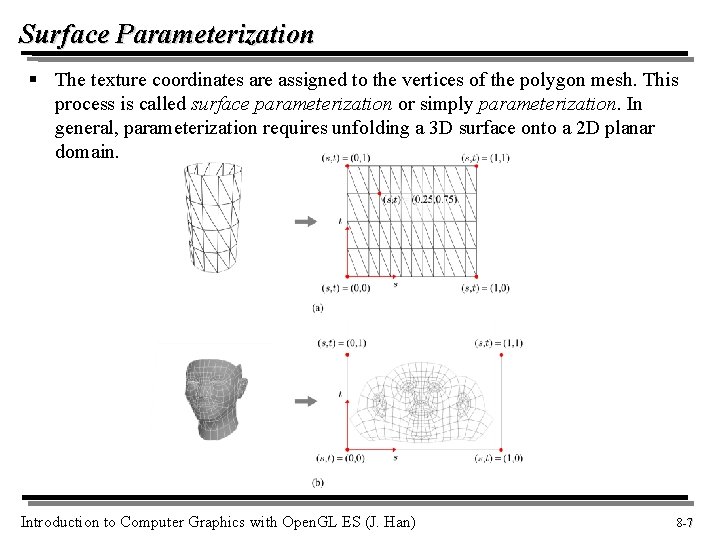 Surface Parameterization § The texture coordinates are assigned to the vertices of the polygon