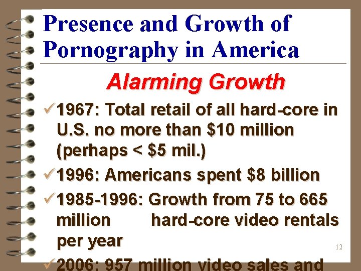 Presence and Growth of Pornography in America Alarming Growth ü 1967: Total retail of