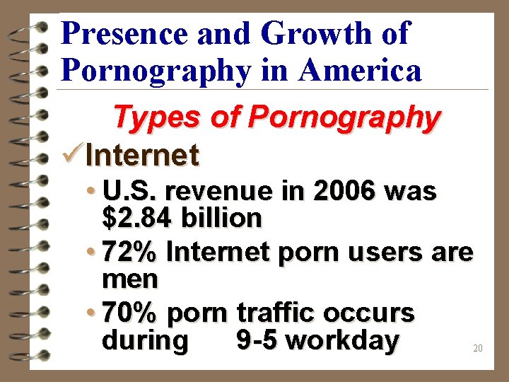 Presence and Growth of Pornography in America Types of Pornography üInternet • U. S.