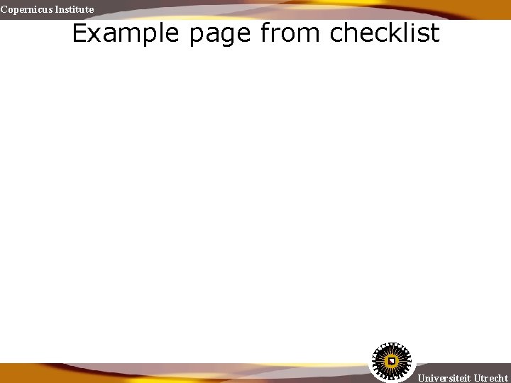 Copernicus Institute Example page from checklist Universiteit Utrecht 