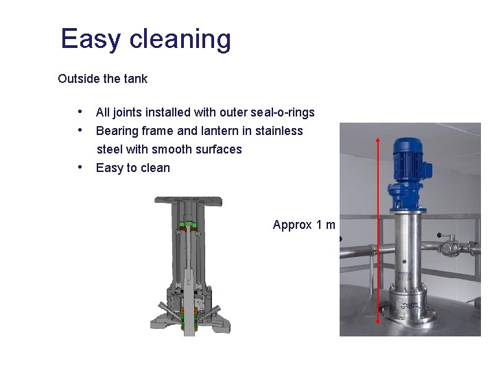 Easy cleaning Outside the tank • All joints installed with outer seal-o-rings • Bearing