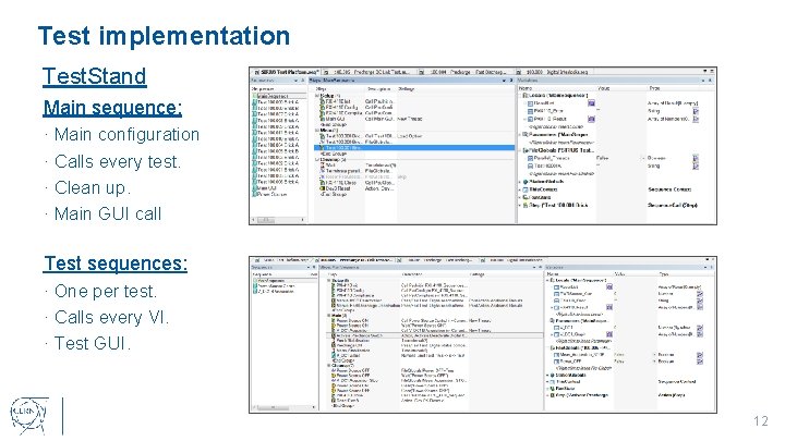 Test implementation Test. Stand Main sequence: · Main configuration · Calls every test. ·