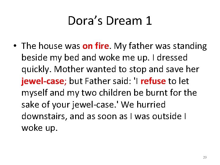Dora’s Dream 1 • The house was on fire. My father was standing beside