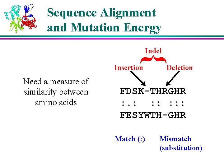 Sequence Alignment and Mutation Energy { Indel Insertion Need a measure of similarity between