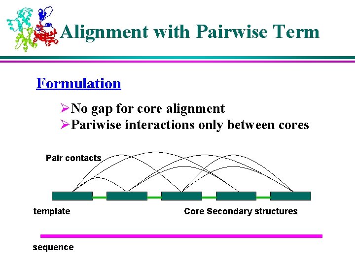 Alignment with Pairwise Term Formulation ØNo gap for core alignment ØPariwise interactions only between