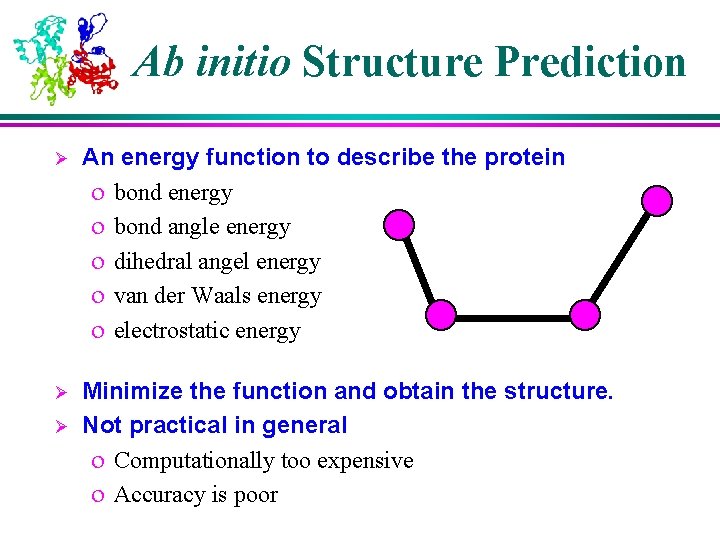 Ab initio Structure Prediction Ø An energy function to describe the protein o bond