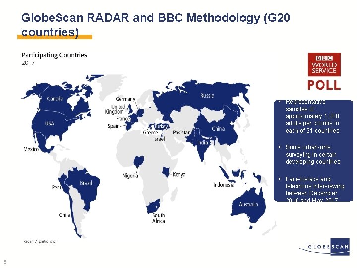 Globe. Scan RADAR and BBC Methodology (G 20 countries) • Representative samples of approximately