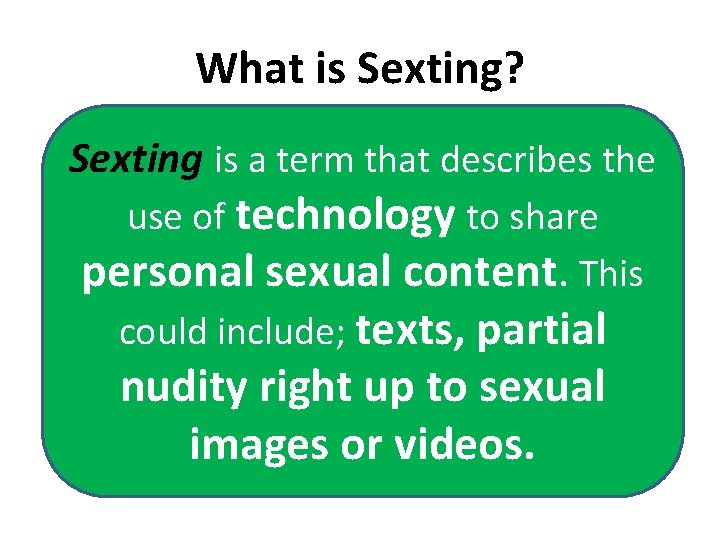 What is Sexting? Sexting is a term that describes the use of technology to What is Sexting? Sexting is a term that describes the use of technology to