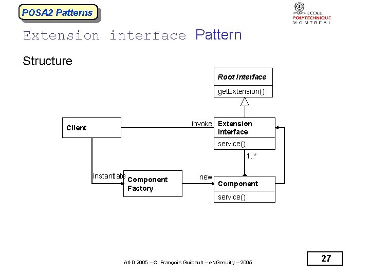 POSA 2 Patterns Extension interface Pattern Structure Root Interface get. Extension() invoke Extension Interface