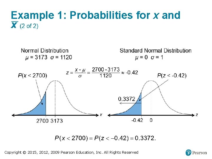 Example 1: Probabilities for x and Copyright © 2015, 2012, 2009 Pearson Education, Inc.