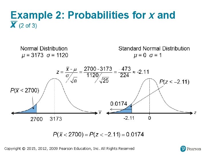 Example 2: Probabilities for x and Copyright © 2015, 2012, 2009 Pearson Education, Inc.