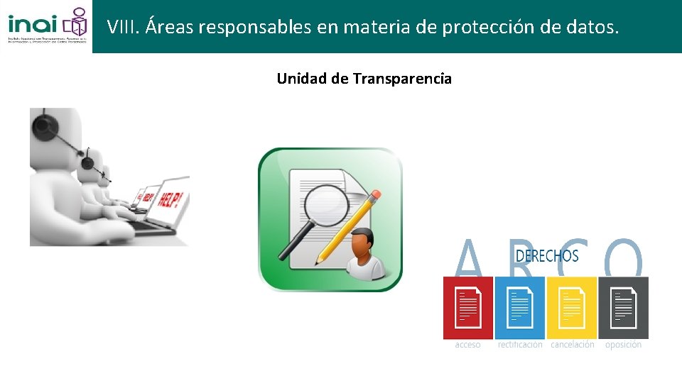 VIII. Áreas responsables en materia de protección de datos. Unidad de Transparencia VI. Áreas