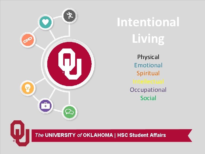Intentional Living Physical Emotional Spiritual Intellectual Occupational Social The UNIVERSITY of OKLAHOMA | HSC