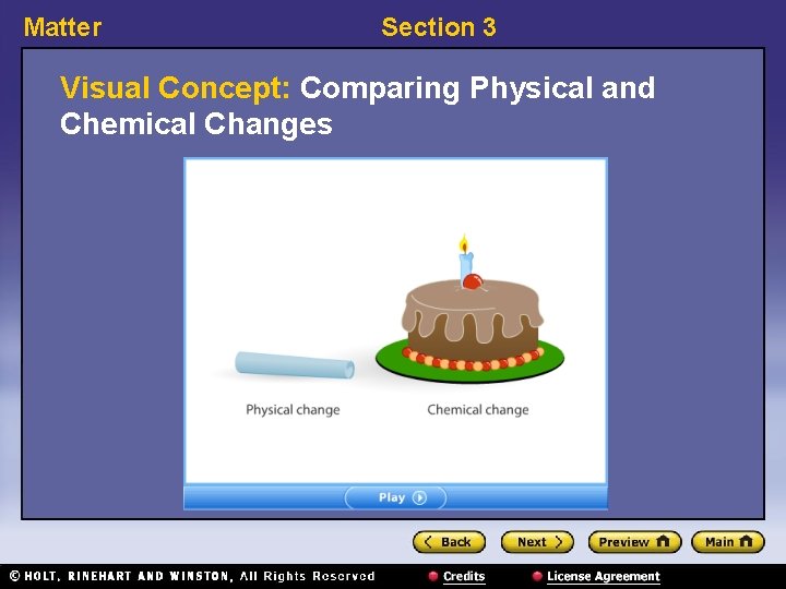 Matter Section 3 Visual Concept: Comparing Physical and Chemical Changes 