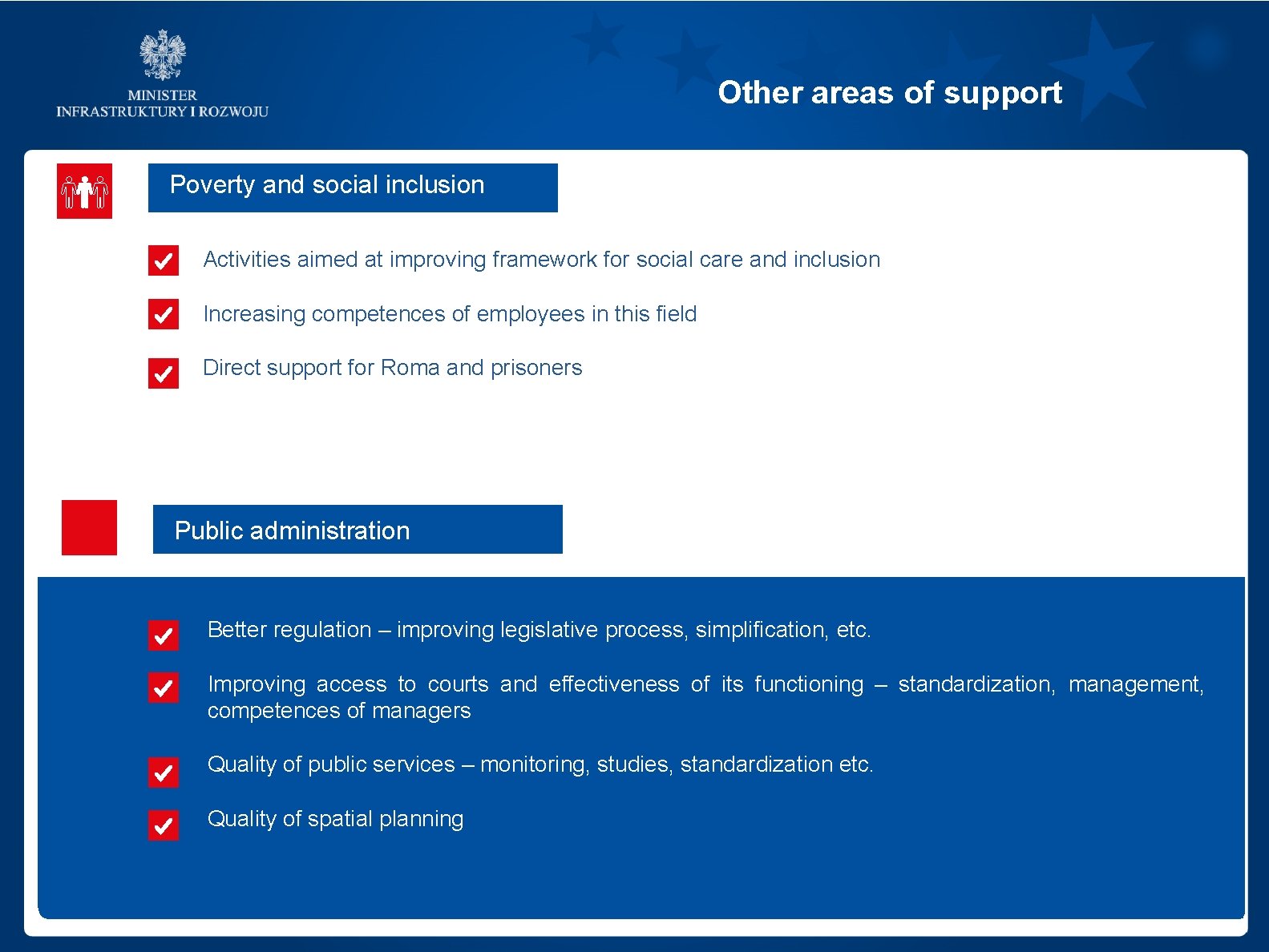Other areas of support Poverty and social inclusion Activities aimed at improving framework for