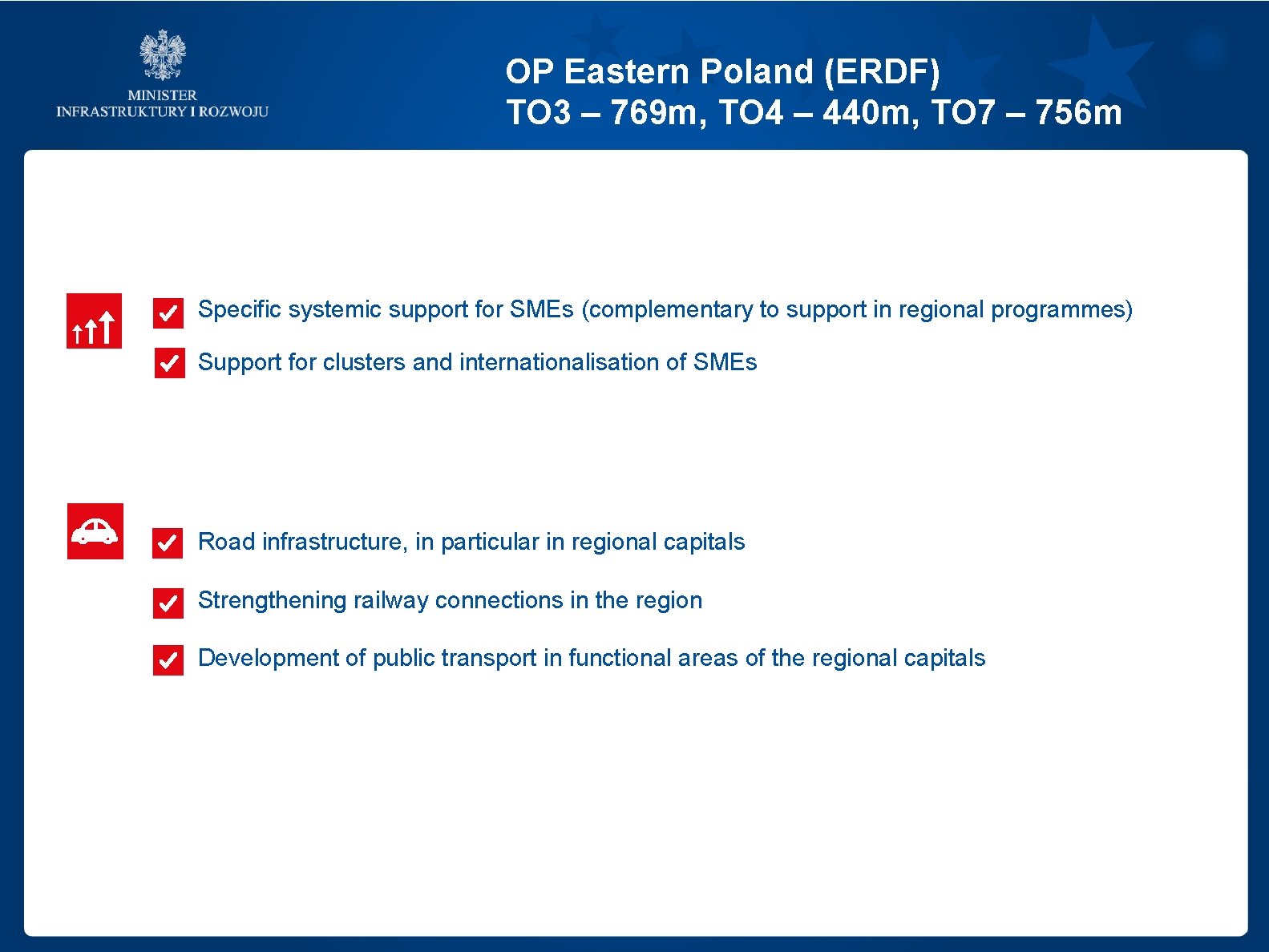 OP Eastern Poland (ERDF) TO 3 – 769 m, TO 4 – 440 m,