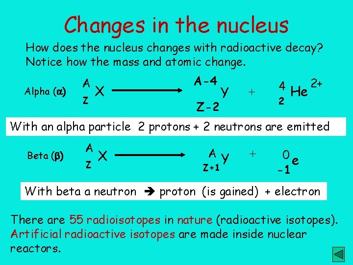 Changes in the nucleus How does the nucleus changes with radioactive decay? Notice how