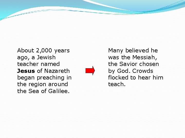 About 2, 000 years ago, a Jewish teacher named Jesus of Nazareth began preaching