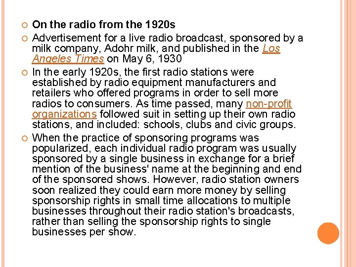  On the radio from the 1920 s Advertisement for a live radio broadcast,