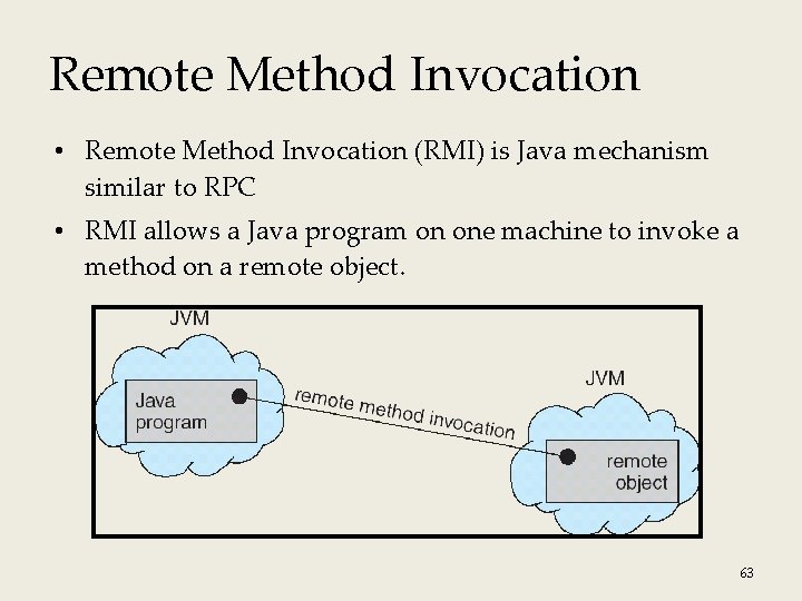 Remote Method Invocation • Remote Method Invocation (RMI) is Java mechanism similar to RPC