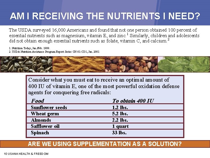 AM I RECEIVING THE NUTRIENTS I NEED? The USDA surveyed 16, 000 Americans and