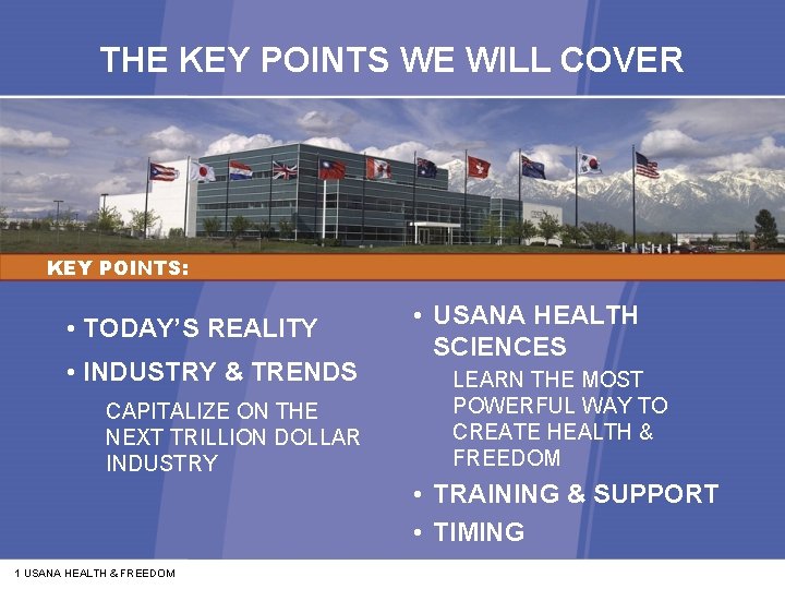 THE KEY POINTS WE WILL COVER KEY POINTS: • TODAY’S REALITY • INDUSTRY &