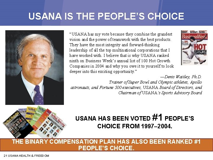 USANA IS THE PEOPLE’S CHOICE “USANA has my vote because they combine the grandest