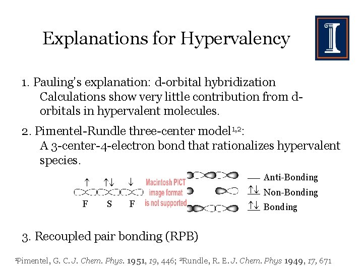 Explanations for Hypervalency 1. Pauling’s explanation: d-orbital hybridization Calculations show very little contribution from