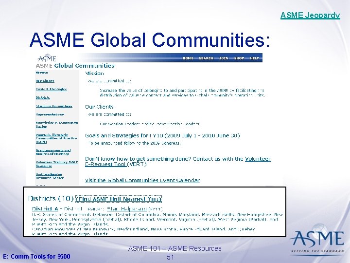 ASME Jeopardy ASME Global Communities: E: Comm Tools for $500 ASME 101 – ASME ASME Jeopardy ASME Global Communities: E: Comm Tools for $500 ASME 101 – ASME