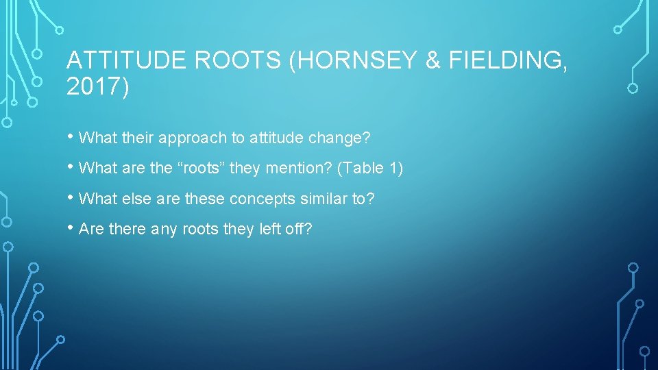 ATTITUDE ROOTS (HORNSEY & FIELDING, 2017) • What their approach to attitude change? •