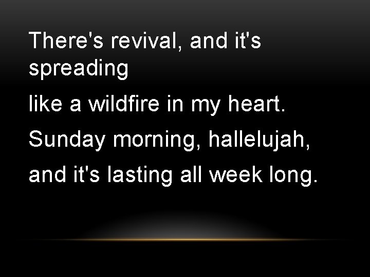 There's revival, and it's spreading like a wildfire in my heart. Sunday morning, hallelujah,