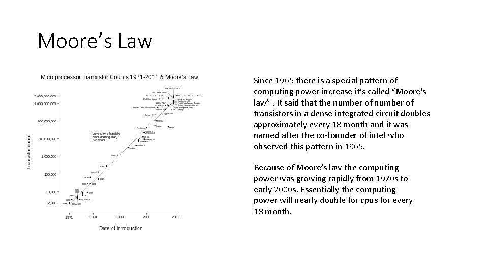 Moore’s Law Since 1965 there is a special pattern of computing power increase it’s