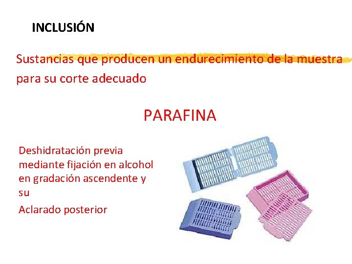INCLUSIÓN Sustancias que producen un endurecimiento de la muestra para su corte adecuado PARAFINA