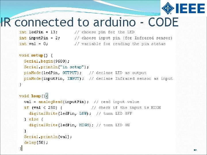IR connected to arduino - CODE 10 