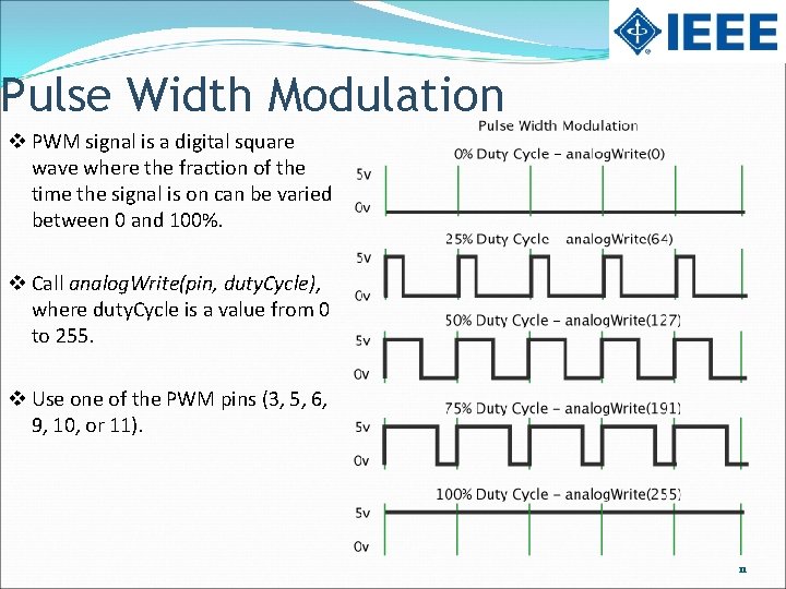 Pulse Width Modulation v PWM signal is a digital square wave where the fraction