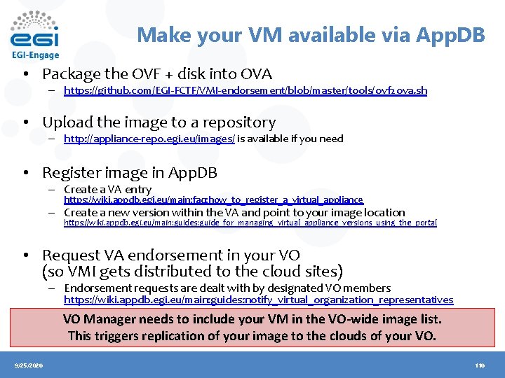 Make your VM available via App. DB • Package the OVF + disk into