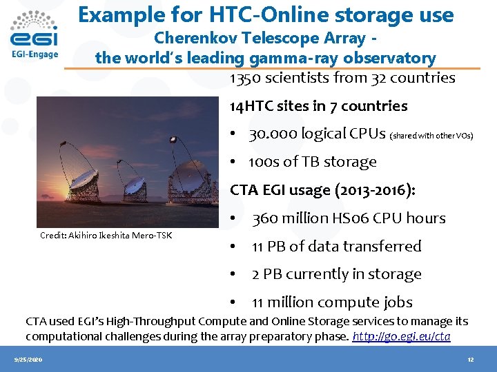 Example for HTC-Online storage use Cherenkov Telescope Array the world’s leading gamma-ray observatory 1350