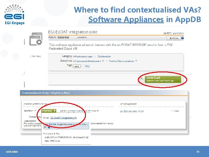 Where to find contextualised VAs? Software Appliances in App. DB v v 9/25/2020 73